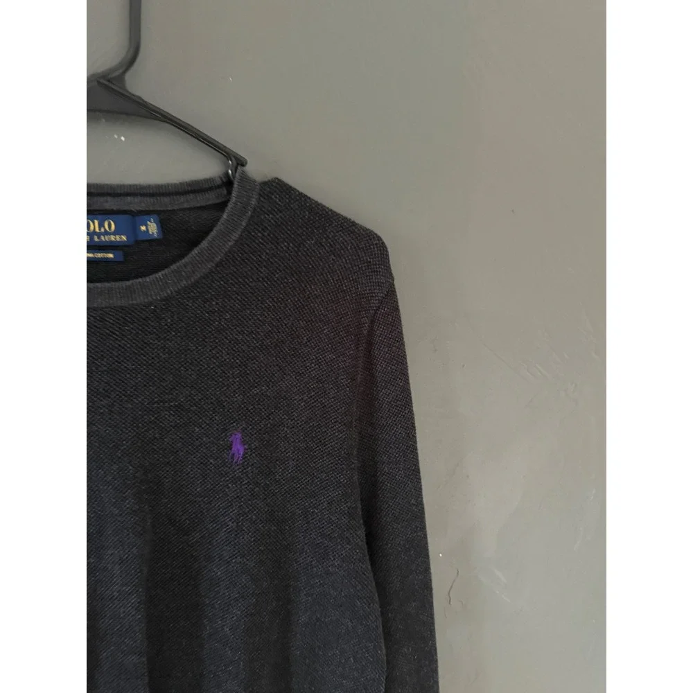 Polo Ralph Lauren Mens Pima Cotton Crewneck Sweater Charcoal Grey Purple Pony M‎